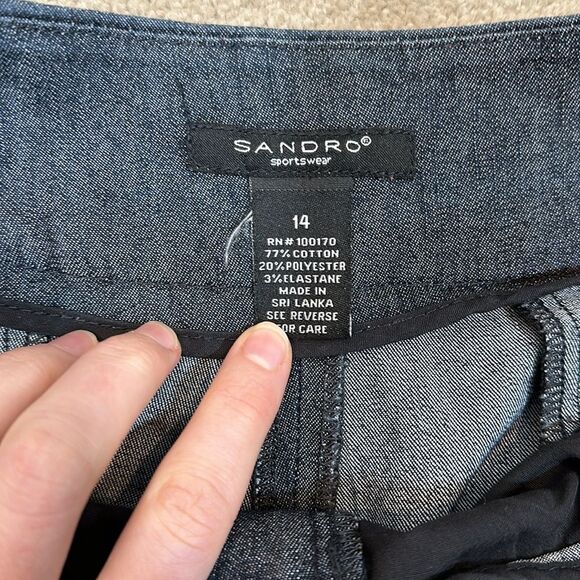 Sandro Sportswear Heathered Blue Trouser Cropped Capri Pleated Women Size 14 - Picture 3 of 10